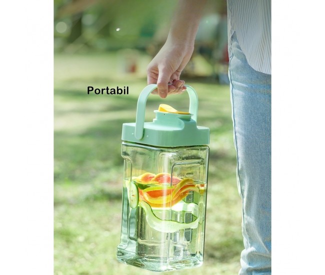 Dozator portabil pentru bauturi Flippy, 3.5 litri, capac etans, duza deschidere/inchidere, recipent din plastic, gradat, filtru, maner, pentru diverse bauturi, 29.7 x 14.1 x 14.4 cm, verde