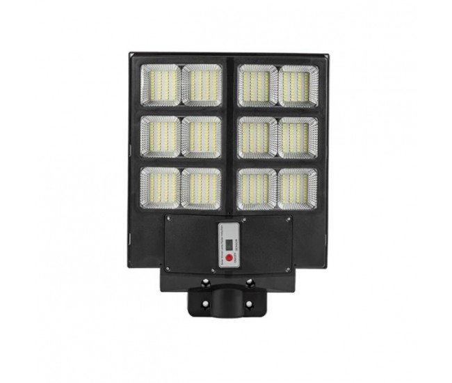 Lampa solara stradala Flippy, cu telecomanda, senzor de miscare si lumina, suport prindere, 480 LED-uri, IP65, ABS, 15AH, 300W, temperatura culoare 6500K, 44.6x34.8x7.2 cm, autonomie 10-12 ore, negru