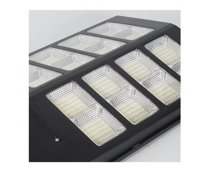 Lampa solara stradala Flippy, cu telecomanda, senzor de miscare si lumina, suport prindere, 640 LED-uri, IP65, ABS, 20AH, 400W, temperatura culoare 6500K, 59.7x34.8x7.2 cm, autonomie 10-12 ore, negru