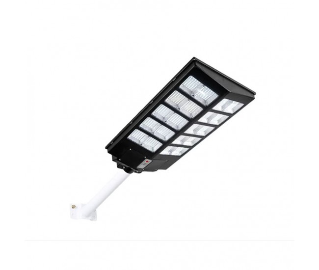 Lampa solara stradala Flippy, cu telecomanda, senzor de miscare si lumina, suport prindere, 800 LED-uri, IP65, ABS, 25AH, 500W, temperatura culoare 6500K, 67.6x34.8x7.2 cm, autonomie 10-12 ore, negru