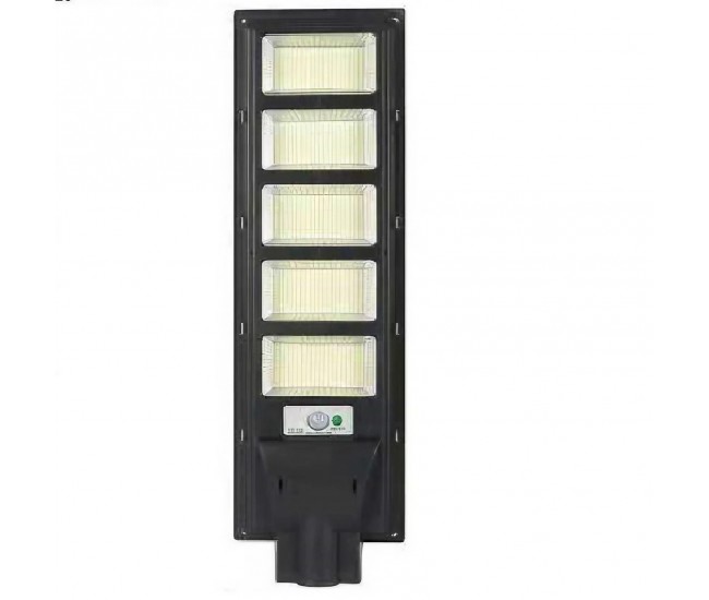 Lampa solara stradala Flippy, cu telecomanda, senzor de miscare si lumina, suport prindere, 240 LED-uri, IP65, ABS, 12AH, 250W, temperatura culoare 6500K, 70x18.8x5 cm, autonomie 10-12 ore, negru