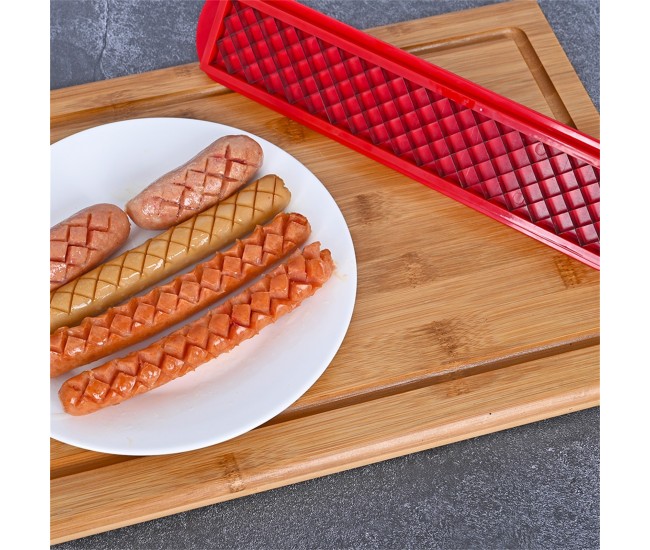 Feliator manual pentru hot-dog Flippy, crestare carnati si hot-dog, manual, potrivit pentru gratar, 29.5 x 6.5 cm, din inox si ABS, rosu