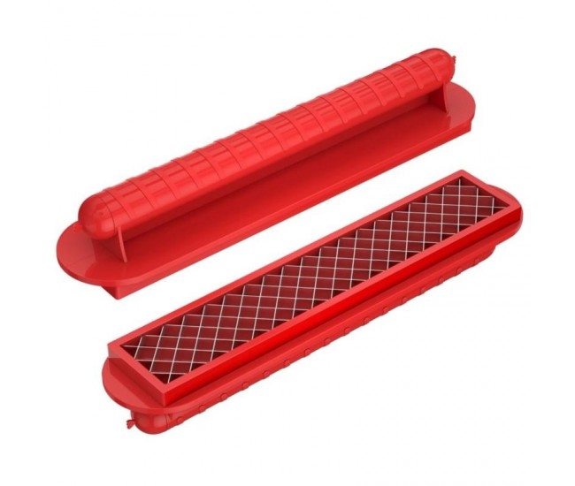 Feliator manual pentru hot-dog Flippy, crestare carnati si hot-dog, manual, potrivit pentru gratar, 29.5 x 6.5 cm, din inox si ABS, rosu