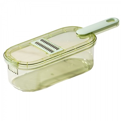 Feliator Multifunctional, Flippy, 3 in 1, pentru Fructe si Legume, 6 Piese, Maner, Lame de Inox, Recipient Stocare, Protectie Mana, ABS, 35x12x9.4 cm, Verde