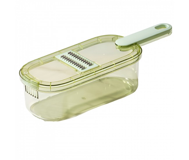 Feliator Multifunctional, Flippy, 3 in 1, pentru Fructe si Legume, 6 Piese, Maner, Lame de Inox, Recipient Stocare, Protectie Mana, ABS, 35x12x9.4 cm, Verde