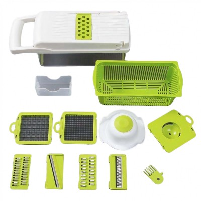 Feliator Multifunctional, Flippy, Razatoare, 8 in 1, pentru Fructe si Legume, 10 Piese, Lame de Inox, Recipient Stocare, Separator Oua, Protectie Mana, ABS, 67.5x38.5x49.5 cm, Verde/Alb