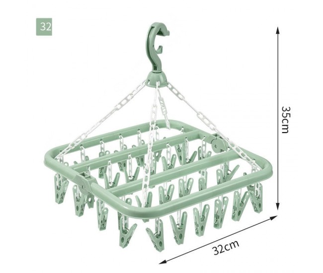 Uscator de rufe Flippy, 32 de cleme, Plastic, Pliabil, rotire 360 grade, 32x32 cm, Verde