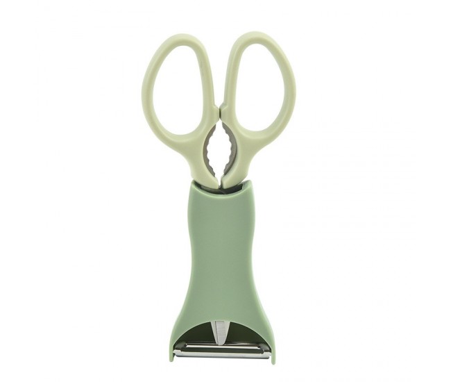 Set foarfeca pentru bucatarie Flippy, curatator legume tip suport, multifunctional, spargator nuci, material ABS si otel inoxidabil, maner ergonomic, 16.8 x 7.8 x 1 cm, verde