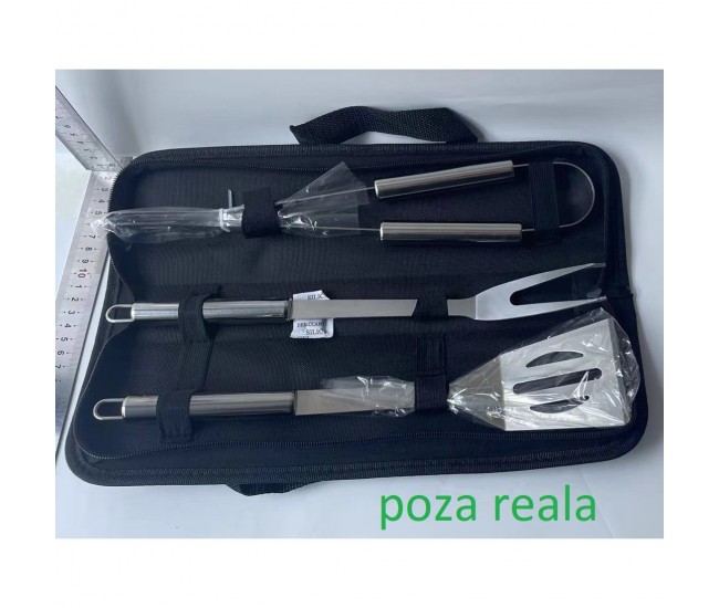 Set 3 Ustensile pentru Gratar, Flippy, din Otel Inoxidabil, Geanta Oxford, Argintiu