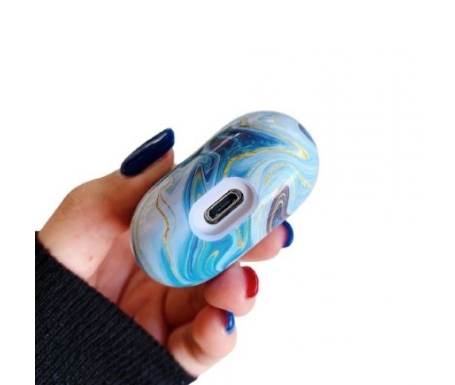 Husa AirPods cu Inel Prindere Marble Albastru