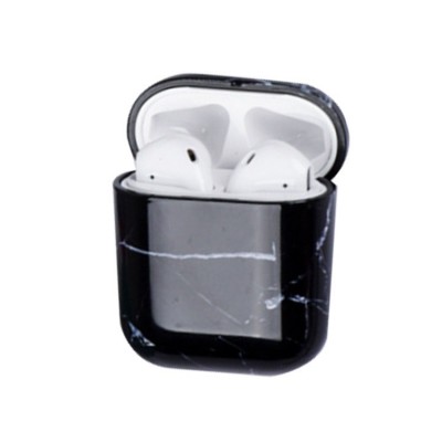 Husa AirPods cu Inel Prindere Marble Negru