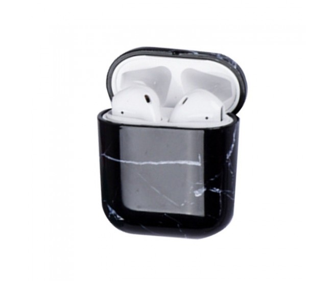 Husa AirPods cu Inel Prindere Marble Negru