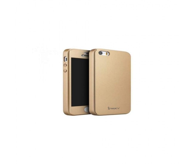 Husa Apple iPhone 5/5S/SE IPAKY Full Cover 360 Auriu cu Folie Cadou