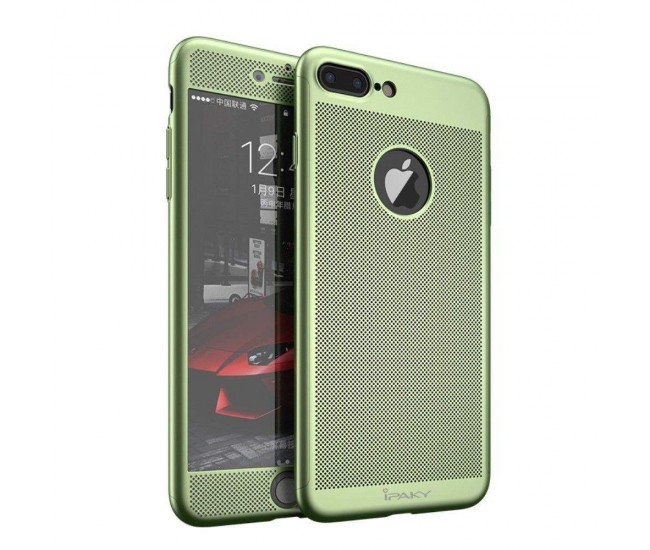 Husa Apple iPhone 7 Plus IPAKY Full Cover 360 Air cu Gauri Verde + Folie Sticla