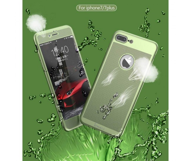 Husa Apple iPhone 7 Plus IPAKY Full Cover 360 Air cu Gauri Verde + Folie Sticla