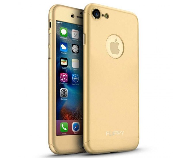 Husa Apple iPhone 7 Premium Full Cover 360 Auriu + Folie Cadou