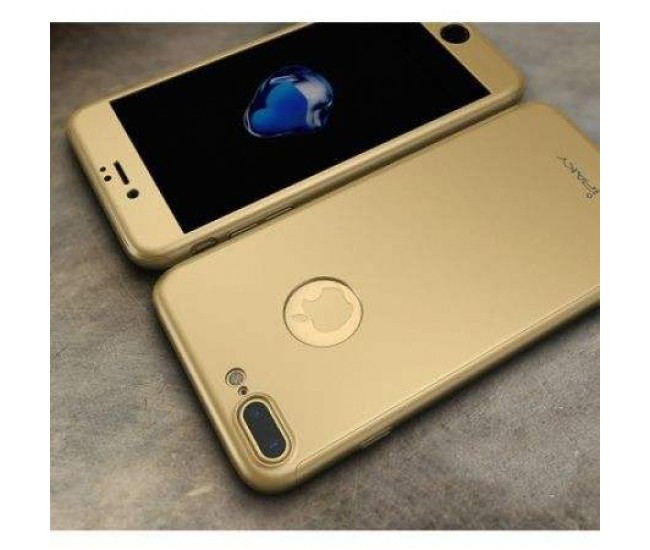 Husa Apple iPhone 8 Plus IPAKY Full Cover 360 Auriu + Folie Cadou