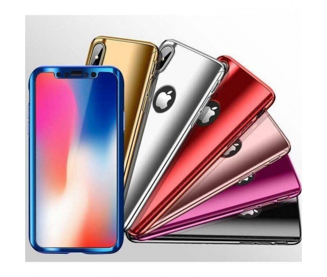 Husa Apple iPhone X Full Cover 360 Negru lucios + Folie de protectie