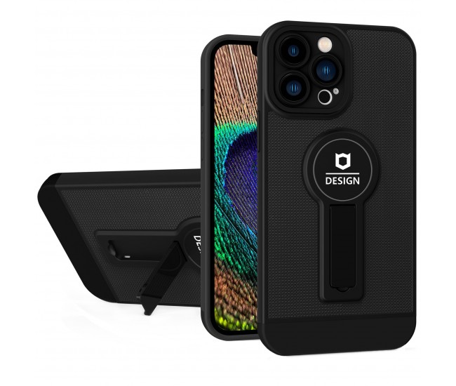 Husa Armor Design cu Stand pentru iPhone 13 Pro Max, Negru, Suport Auto Magnetic, Wireless Charge, Protectie Antisoc, Flippy