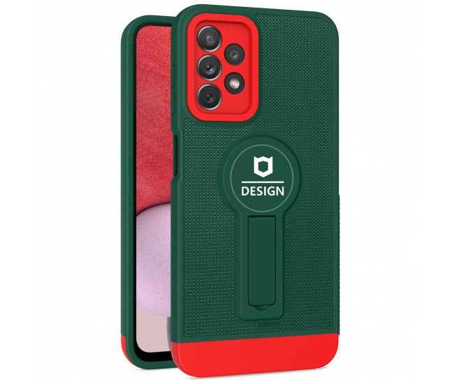 Husa Armor Design cu Stand pentru Samsung Galaxy A13 4G, Verde/Rosu, Suport Auto Magnetic, Wireless Charge, Protectie Antisoc, Flippy