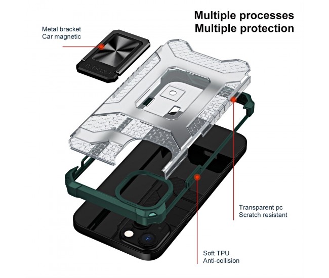 Husa de protectie Flippy compatibila cu Apple iPhone 13 Acrylic Armor cu suport Verde Inchis