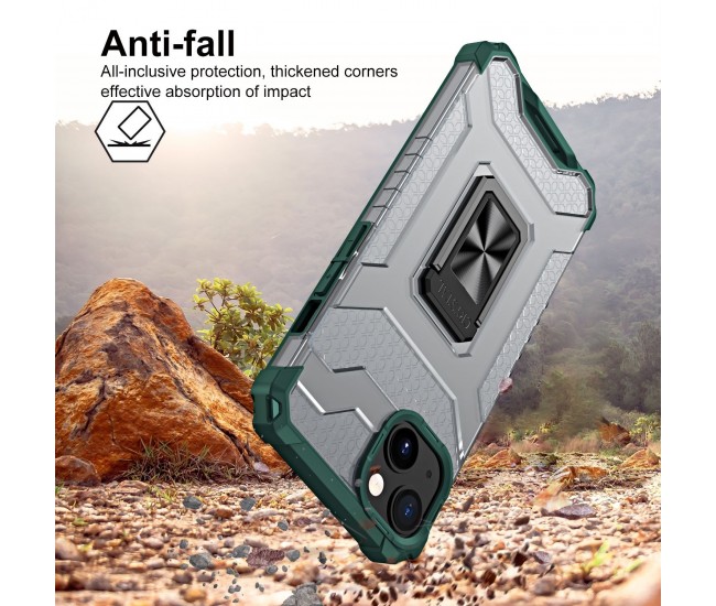 Husa de protectie Flippy compatibila cu Apple iPhone 13 Acrylic Armor cu suport Verde Inchis