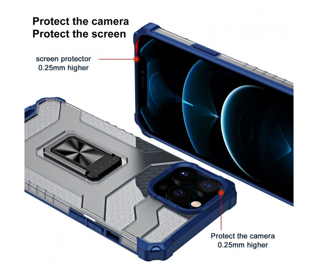 Husa de protectie Flippy compatibila cu Apple iPhone 13 Pro Acrylic Armor cu suport Albastru