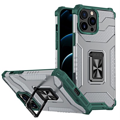 Husa de protectie Flippy compatibila cu Apple iPhone 13 Pro Acrylic Armor cu suport Verde Inchis