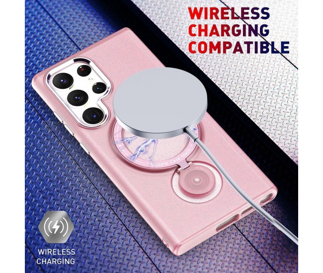 Husa de protectie Flippy, cu incarcare Wireless, Tehnologie Magsafe, TPU, Inel magnetic rotativ cu functie de suport, pentru  Samsung Galaxy S23 , Rose Gold