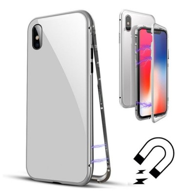 Husa de protectie Magnetic 360, Folie sticla inclusa, pentru Apple iPhone X, Argintiu