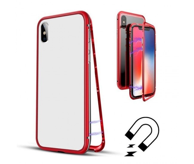 Husa de protectie Magnetic 360, Folie sticla inclusa, pentru Apple iPhone X, Rosu