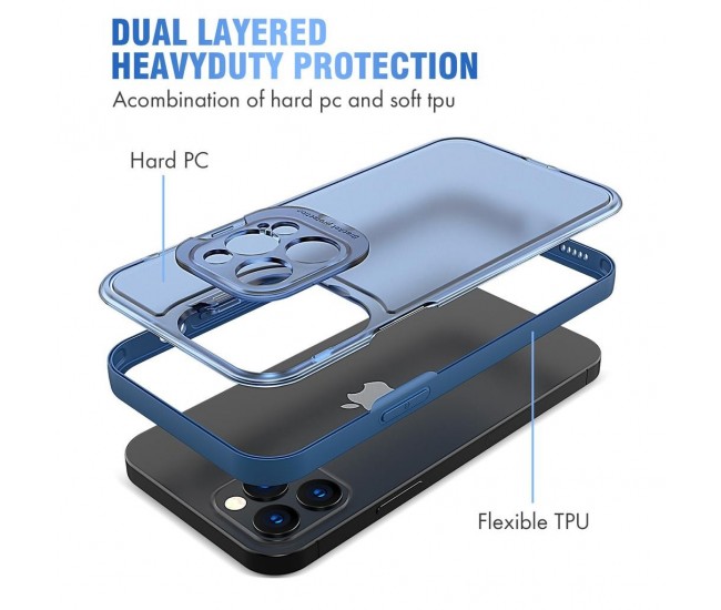 Husa de protectie pentru Apple iPhone 14, Flippy, Bracket series cu suport si protectie pentru camera, Albastru