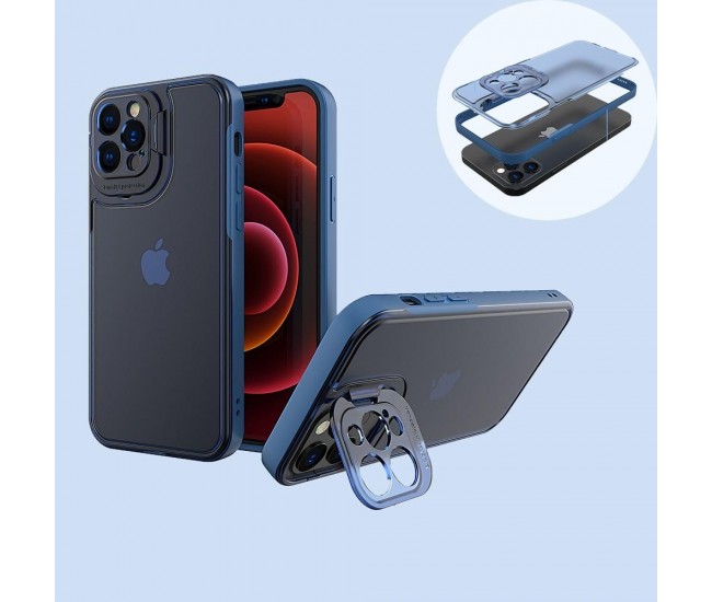 Husa de protectie pentru Apple iPhone 14, Flippy, Bracket series cu suport si protectie pentru camera, Albastru