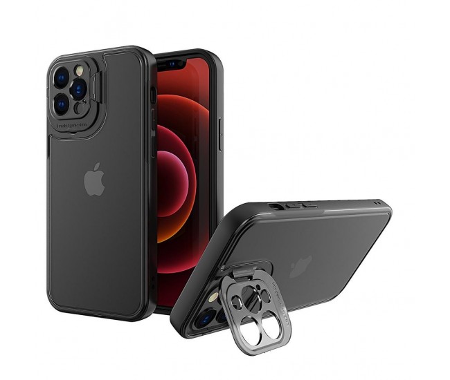 Husa de protectie pentru Apple iPhone 14, Flippy, Bracket series cu suport si protectie pentru camera, Negru