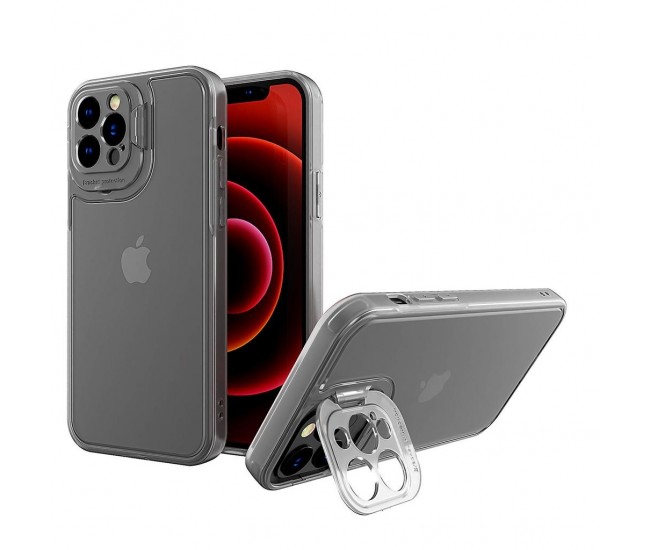 Husa de protectie pentru Apple iPhone 14, Flippy, Bracket series cu suport si protectie pentru camera, Transparent