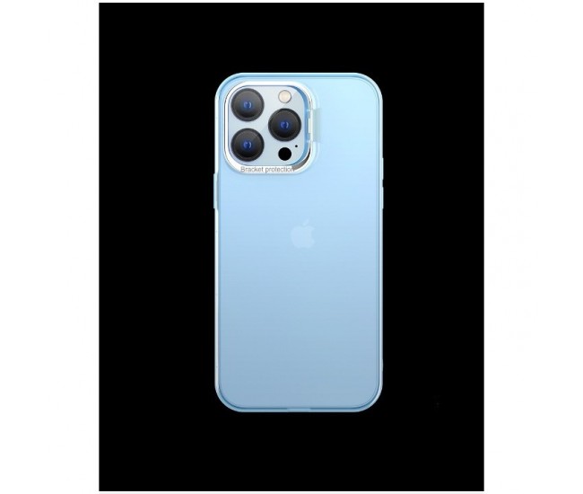 Husa de protectie pentru iPhone 14, cu suport metalic pentru camera, Bracket Series, Flippy, Protectie Antisoc, PC mat, silicon moale pe margini, Albastru