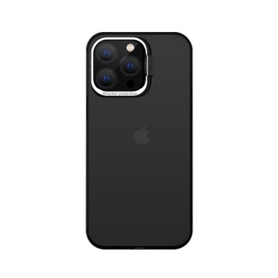 Husa de protectie pentru iPhone 14 Plus, cu suport metalic pentru camera, Bracket Series, Flippy, Protectie Antisoc, PC mat, silicon moale pe margini, Negru