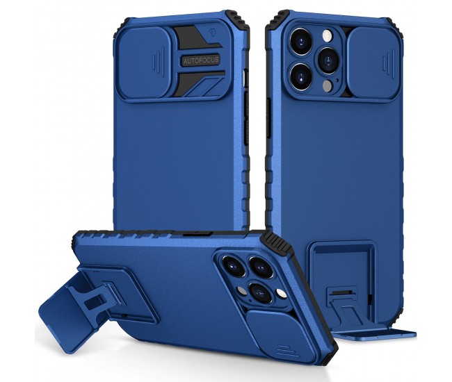 Husa Defender cu Stand pentru iPhone 11, Albastru, Suport reglabil, Antisoc, Protectie glisanta pentru camera, Flippy