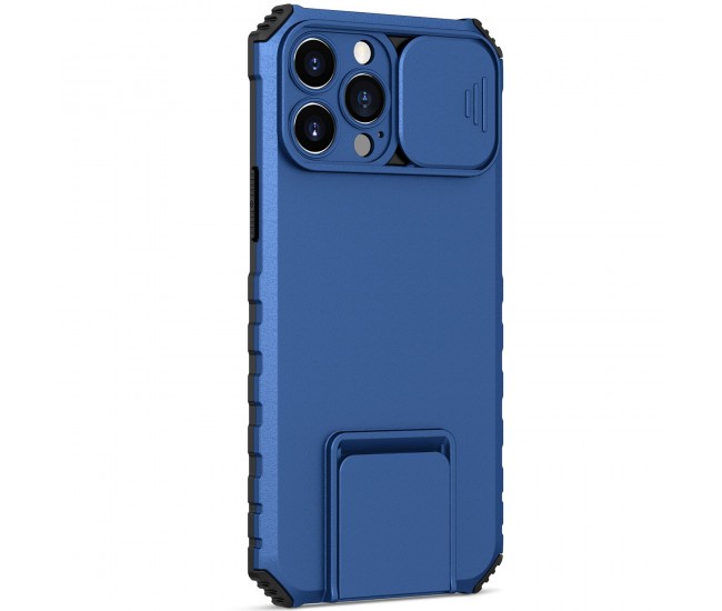 Husa Defender cu Stand pentru iPhone 11, Albastru, Suport reglabil, Antisoc, Protectie glisanta pentru camera, Flippy