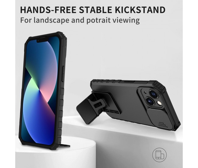 Husa Defender cu Stand pentru iPhone 11, Negru, Suport reglabil, Antisoc, Protectie glisanta pentru camera, Flippy