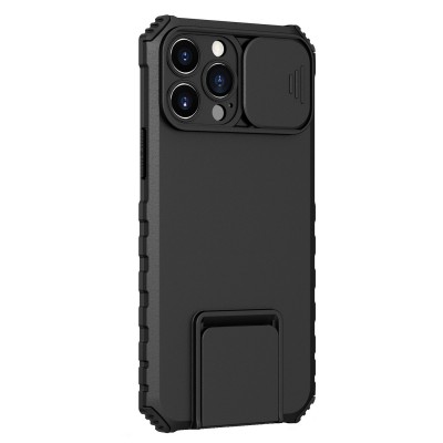 Husa Defender cu Stand pentru iPhone 11, Negru, Suport reglabil, Antisoc, Protectie glisanta pentru camera, Flippy