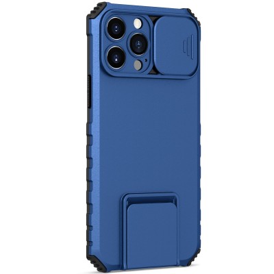 Husa Defender cu Stand pentru iPhone 12 Pro Max, Albastru, Suport reglabil, Antisoc, Protectie glisanta pentru camera, Flippy