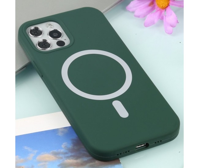 Husa MagSafe liquid large hole magnetic shell pentru Apple iPhone 11, Full Cover, Liquid Silicone, Magnetica, Incarcare Wireless, Flippy, Verde