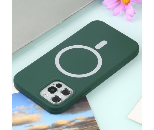 Husa MagSafe liquid large hole magnetic shell pentru Apple iPhone 11, Full Cover, Liquid Silicone, Magnetica, Incarcare Wireless, Flippy, Verde