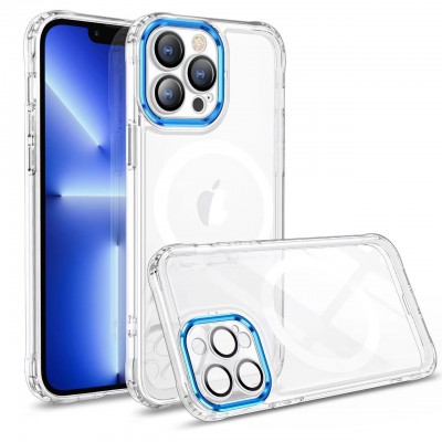 Husa MagSafe Silicone pentru iPhone 12, Flippy, Transparenta, Magnetica, Extra Protectie Camera Albastru