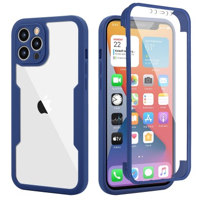 Husa Max Defence pentru iPhone 11, Albastru, Fata Dubla Transparenta, Protectie Antisoc Full 360 ( fata, spate, margini ), Flippy