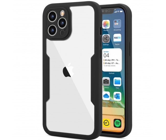 Husa Max Defence pentru iPhone 11, Bumper Negru, Fata Dubla Transparenta, Protectie Antisoc Full 360 ( fata, spate, margini ), Flippy