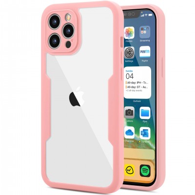 Husa Max Defence pentru iPhone 11 Pro, Bumper Roz, Fata Dubla Transparenta, Protectie Antisoc Full 360 ( fata, spate, margini ), Flippy