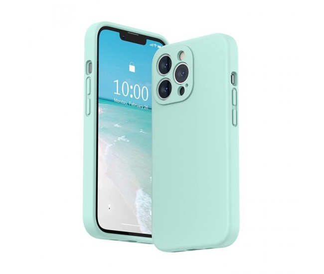 Husa pentru Apple iPhone 14 Flippy, Liquid Silicone, cu Microfibra pe interior, Protectie Antisoc, Light Cyan