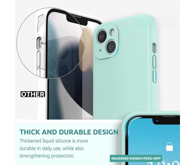 Husa pentru Apple iPhone 14 Flippy, Liquid Silicone, cu Microfibra pe interior, Protectie Antisoc, Light Cyan